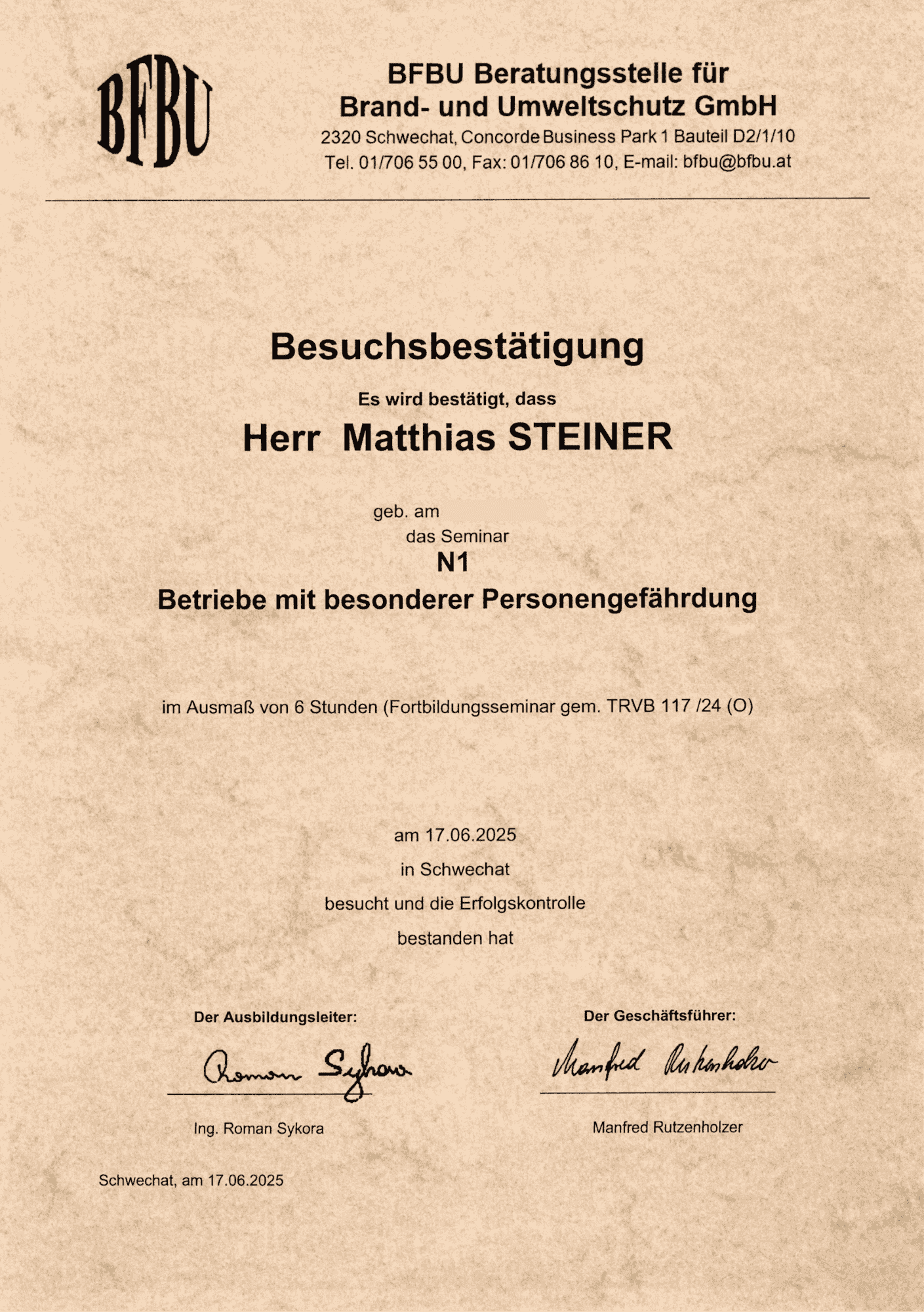 Befaehigungsnachweis - N1-Betriebe mit besonderer Personengefährdung - Catering Event Bar Wien Befaehigungsnachweis - N1-Betriebe mit besonderer Personengefährdung - Catering Event Bar Wien